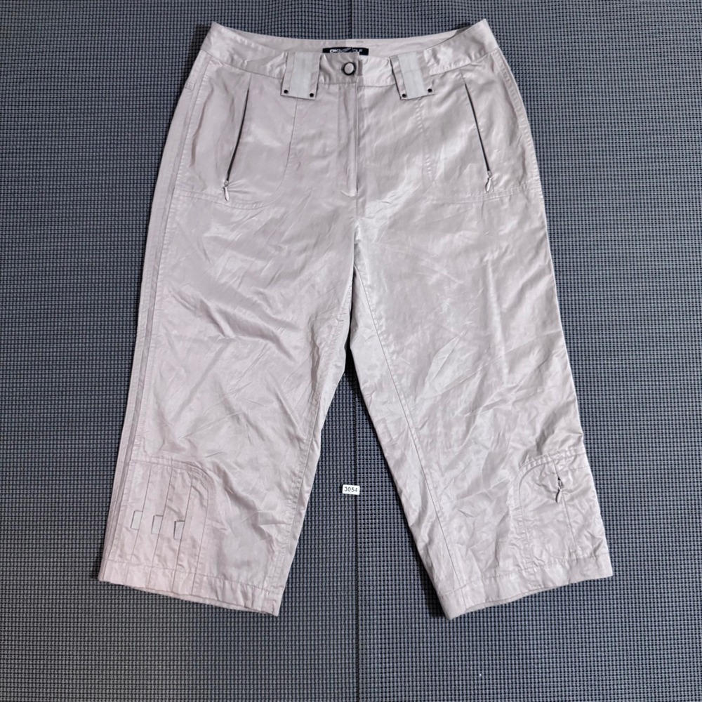 DKNY Golf Womens Metallic Beige Cropped Pants Size 4 Zip Pockets
